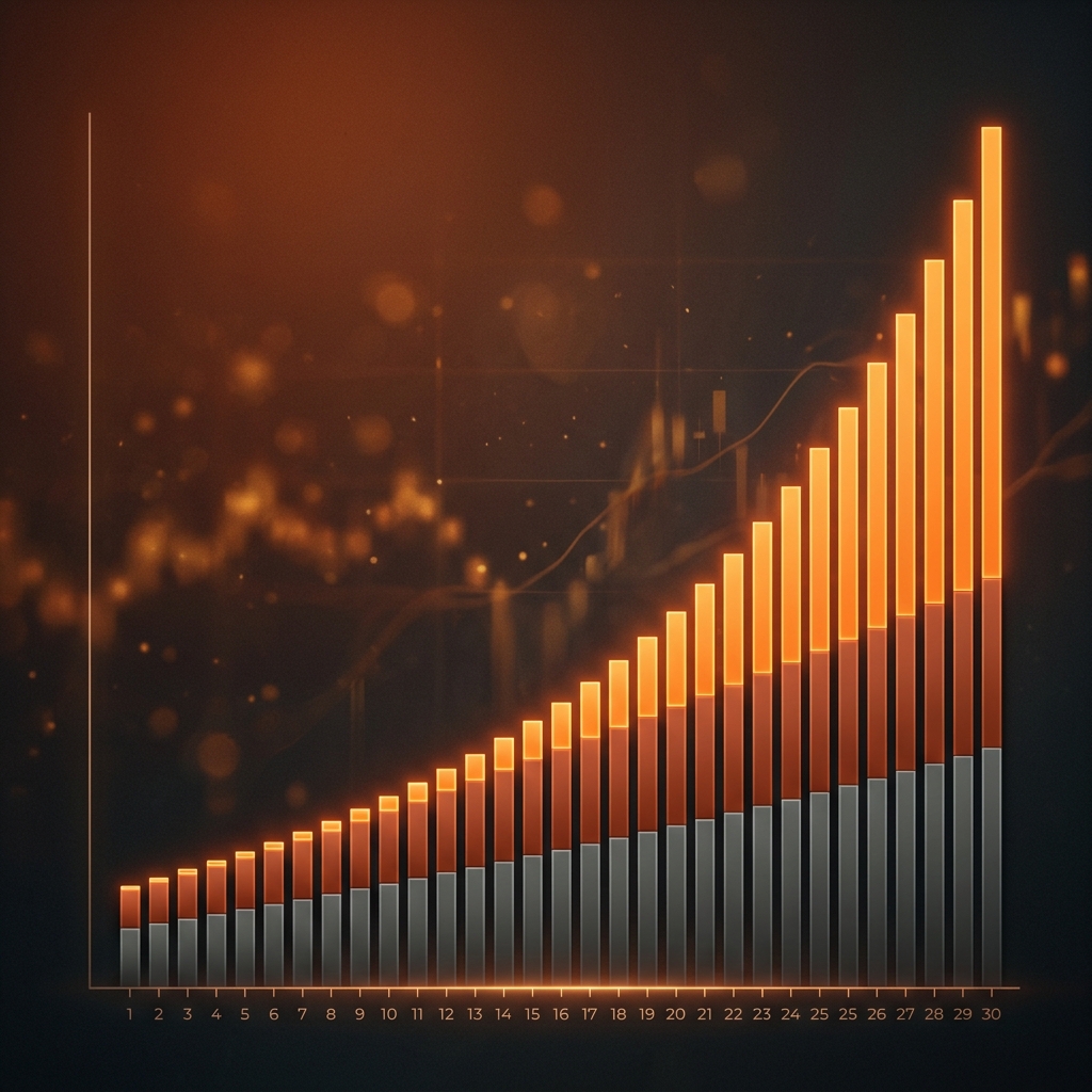 Gráfico de barras mostrando el crecimiento del interés compuesto a lo largo de los años