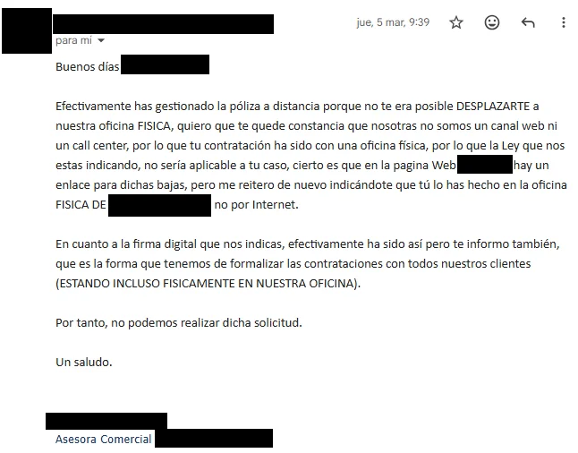Respuesta del mediador argumentando que el desistimiento no aplica por ser oficina física (parte 1)